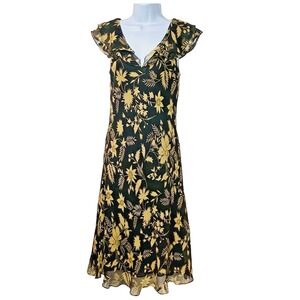 Lauren Ralph Lauren Silk Y2K‎ Dress 10 Whimsigoth Fairy Grunge Dark Floral Goth